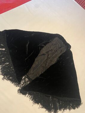 Antique Black Velvet Fringe Shawl Wrap